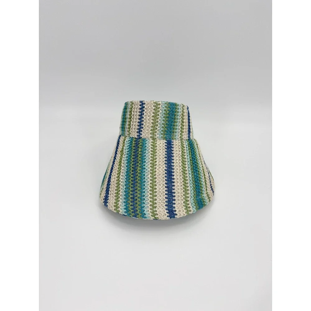 B7 Vince Camuto Stripe Woven Visor O/S Blue Green Striped Straw Beach Summer